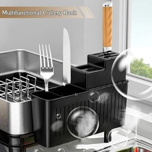 large countertop dish rack with auto drainage